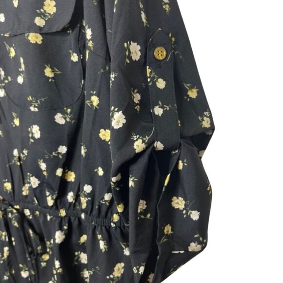 SPEED CONTROL | Women's Black & Yellow Lightweight Floral Shirt Dress | Size L - Picture 5 of 13